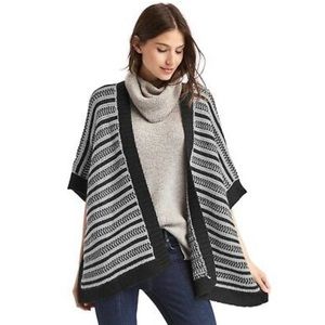 Gap Black and White Striped Wool Poncho